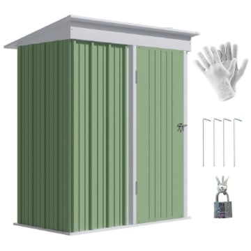 CASETTA DA GIARDINO PORTA ATTREZZI IN ACCIAIO CON PORTA BLOCCABILE, 161X95X163/181CM, VERDE