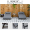 LETTINI PRENDISOLE RICHIUDIBILI CON CUSCINI RIMOVIBILI E TAVOLINO PIEGHEVOLE, SET 3 PZ IN RATTAN, GRIGIO