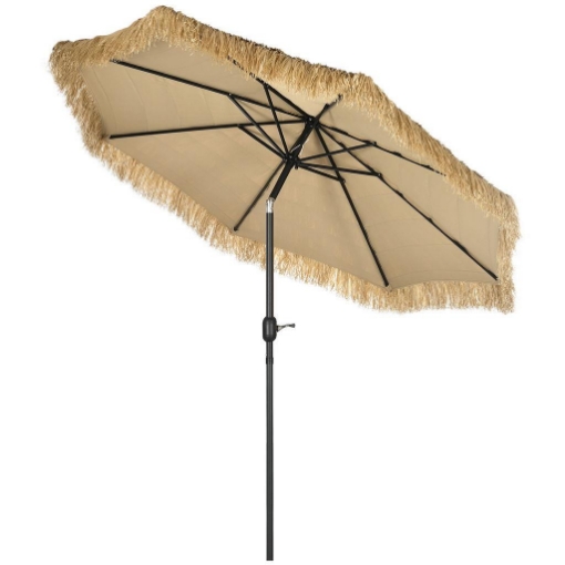 OMBRELLONE DA GIARDINO ROTONDO CON COPERTURA IN PAGLIA E MANOVELLA, Ø265X250CM, CACHI