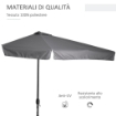 OMBRELLONE SEMICIRCOLARE DA TERRAZZA E GIARDINO CON MANOVELLA, 230X130X249CM, GRIGIO