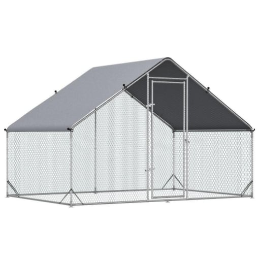 POLLAIO DA GIARDINO CON TELAIO ZINCATO, COPERTURA IMPERMEABILE E RETE ESAGONALE, 3X2X2M, ARGENTO