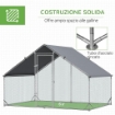 POLLAIO DA GIARDINO CON TELAIO ZINCATO, COPERTURA IMPERMEABILE E RETE ESAGONALE, 3X2X2M, ARGENTO