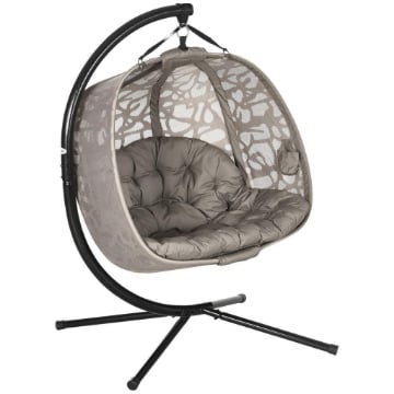 POLTRONA SOSPESA 2 POSTI CON 2 TASCHE, 2 CUSCINI E CESTO PIEGHEVOLE, 130X103X172 CM