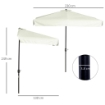 OMBRELLONE SEMICIRCOLARE DA TERRAZZA E GIARDINO CON MANOVELLA, 230X130X249CM, CREMA