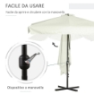 OMBRELLONE SEMICIRCOLARE DA TERRAZZA E GIARDINO CON MANOVELLA, 230X130X249CM, CREMA