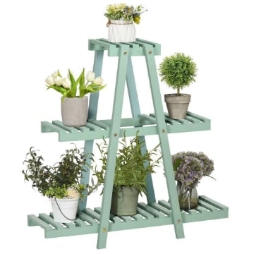 PORTAPIANTE A 3 LIVELLI IN LEGNO DI ABETE PER INTERNI ED ESTERNI, 76X26X76 CM, VERDE CHIARO