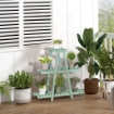 PORTAPIANTE A 3 LIVELLI IN LEGNO DI ABETE PER INTERNI ED ESTERNI, 76X26X76 CM, VERDE CHIARO