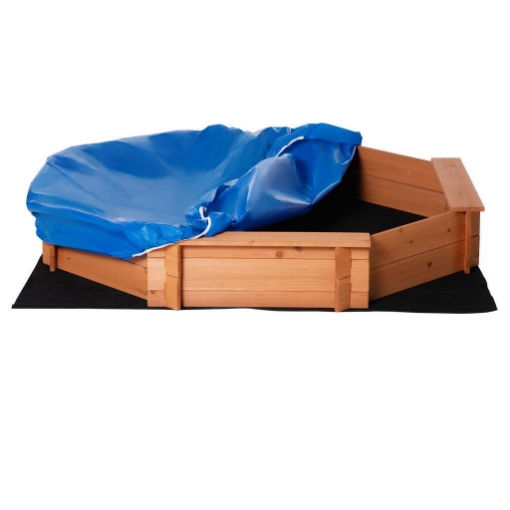 SABBIERA PER BAMBINI IN LEGNO CON SEDILI E COPERTURA, ETÀ 3-8 ANNI, 139.5X139.5X21.5CM