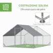 POLLAIO DA GIARDINO CON TELAIO ZINCATO, COPERTURA IMPERMEABILE E RETE ESAGONALE, 3X4X2M, ARGENTO