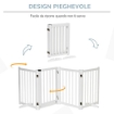 CANCELLINO PIEGHEVOLE PER CANI PICCOLA/MEDIA TAGLIA CON SERRATURA IN LEGNO 237.5X36X80CM - BIANCO