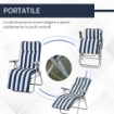 SEDIA SDRAIO 2 PEZZI PIEGHEVOLE E RECLINABILE, LETTINO PRENDISOLE CON CUSCINO IMBOTTITO, BLU E BIANCO