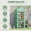 SERRA PER PIANTE VERTICALE CON SCAFFALE A 4 RIPIANI IN ACCIAIO E PE VERDE SCURO, 70X50X160 CM