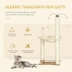 ALBERO TIRAGRAFFI PER GATTI MAX 5KG CON AMACA, PALLINE DA GIOCO E PALI IN SISAL, 53.5X53.5X90 CM, BEIGE