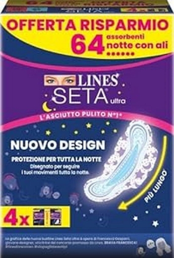 LINES SETA ULTRA ASSORBENTI NOTTE CON ALI CONFEZIONE DA 64 PEZZI OKX