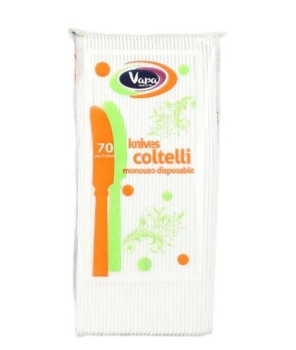 COLTELLI IN PLASTICA MONOUSO 70PZ RIDIGI BIANCHI IN CONFENZIONE RICICLABILE PER FESTE E COMPLEANNI