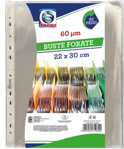 BUSTA FORATA 22X30 20 PZ TRASPARENTE IDEALE COME PORTA FOGLI E DOCUMENTI 60 MICRON