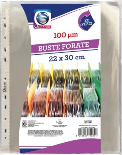 BUSTA FORATA 22X30 20 PZ TRASPARENTE IDEALE COME PORTA FOGLI E DOCUMENTI 100 MICRON