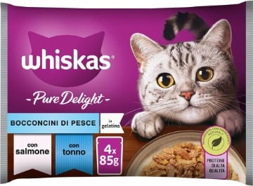 WHISKAS PURE DELIGHT PESCE IN GELATINA 4X85 GR 2 GUSTO SALMONE 2 GUSTO TONNO