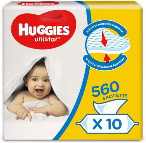 HUGGIES UNISTAR SALVIETTE UMIDIFICATE PER BAMBINI 560 SALVIETTE PER OGNI UTILIZZO