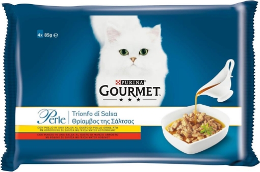 PURINA GOURMET PERLE IN TRIONFO DI SALSA CON POLLO E MANZO 85 GR X4 PZ CON CARNI DELICATE OKX 