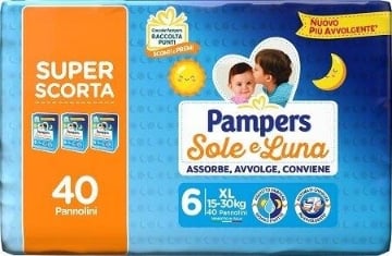 PAMPERS SOLE&LUNA 6 XL 15 / 30 KG IN PACCO DA 40 PEZZI OKX