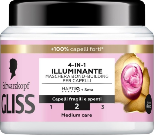 SCHWARZKOPF GLISS 4-IN-1 ILLUMINANTE MASCHERA PER CAPELLI 400 ML SETA LUMINOSA HAPTIQ SYSTEM X CAPELLI FRAGILI E SPENTI OKX