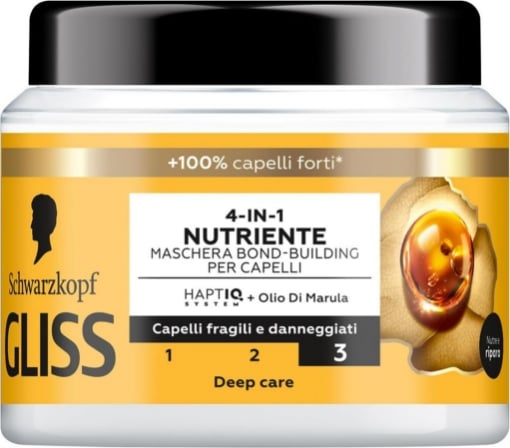 SCHWARZKOPF GLISS 4-IN-1 MASCHERA PER CAPELLI 400 ML OIL NUTRITIVE HAPTIQ SYSTEM + MARULA X CAPELLI FRAGILI E DANNEGGIATI OKX