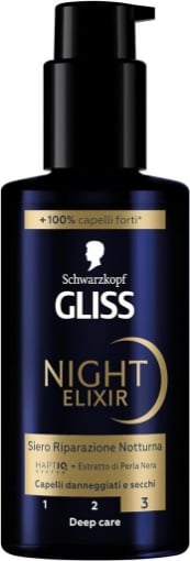 SCHWARZKOPF GLISS NIGHT ELIXIR SIERO RIPARAZIONE NOTTURNA 100 ML CON HAPTIQ SYSTEM ED ESTRATTO DI PERLA NERA OKX