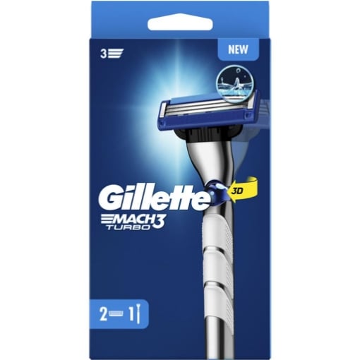 GILLETTE MACH3 RASOIO TURBO + 2 RICARICHE PER UNA RASATURA PERFETTA  OKX