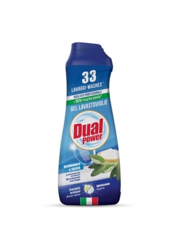 DUAL POWER DETERSIVO GEL LAVASTOVIGLIE BICARBONATO E SALVIA 33 LAVAGGI 660ML OKX