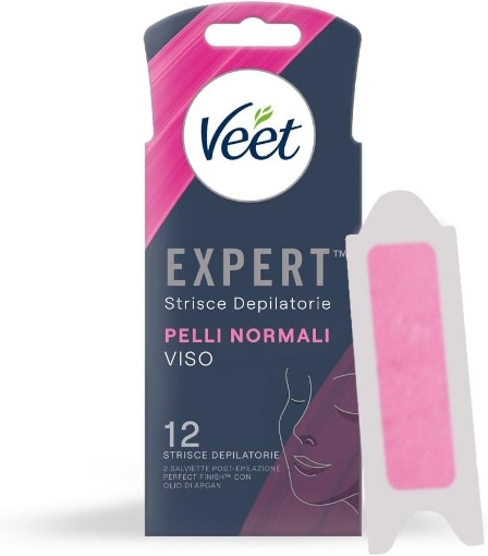 VEET STRICE DEPILATORIE VISO PER PELLI NORMALI CON BURRO DI KARITÈ 12 STRISCE (6X2 STRISCE) + 2 SALVIETTE POST-EPILAZIONE OKX