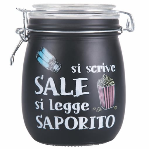 OK BARATTOLO SALE CON SCRITTA SI SCRIVE SALE E SI LEGGE SAPORITO 800 ML COLOR NERO CON TAPPO ERMETICO 