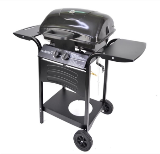 BARBECUE A GAS CON 2 BRUCIATORI CON COPERCHIO  RUOTE E STRUTTURA MASSICCIA COLOR NERO OKX