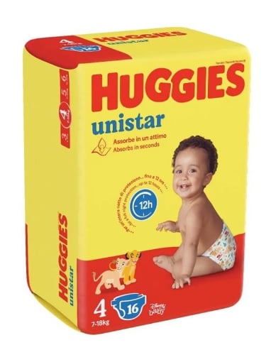 PANNOLINI HUGGIES UNISTAR TAGLIA 4 MAXI 16 PEZZI