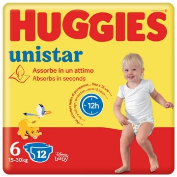 PANNOLINI HUGGIES UNISTAR TAGLIA 6 XLARGE 12 PEZZI OKX