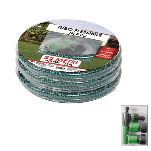 TUBO FLESSIBILE DA GIARDINO VERDE IN PVC DIAMTRO 19 MM X 25 MT - 3/A IN + ACCESSORI OKX