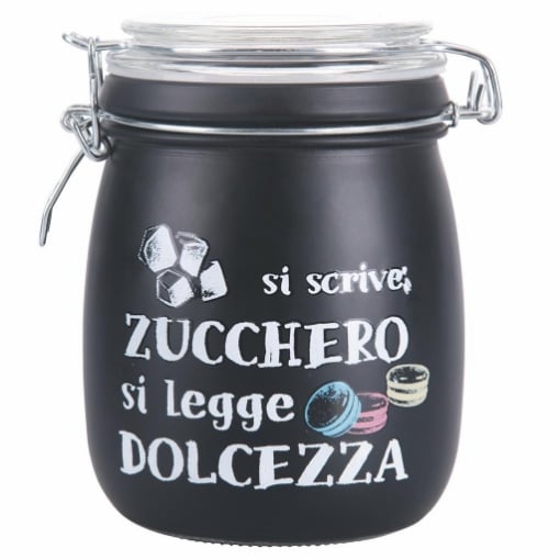 BARATTOLO ZUCCHERO CON SCRITTA SI SCRIVE ZUCCHERO E SI LEGGE DOLCEZZA 800 ML COLOR NERO CON TAPPO ERMETICO 