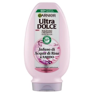 GARNIER ULTRA DOLCE INFUSO DI ACQUA DI RISO & AMIDO, BALSAMO LISCIANTE SENZA SILICONI 200 ML OKX