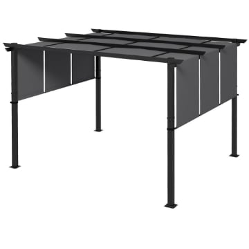 GAZEBO PERGOLA 3X3.5 M CON 3 TETTUCCI REGOLABILI IN ACCIAIO E POLIESTERE ANTI UV, GRIGIO