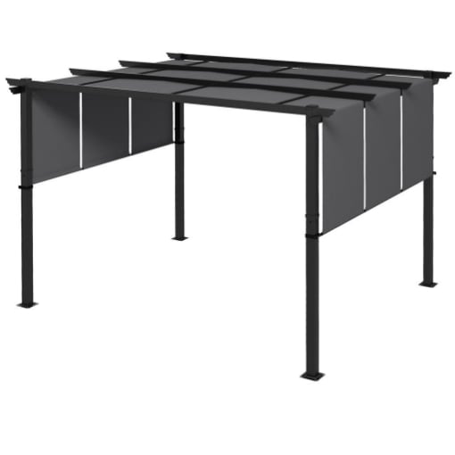 GAZEBO PERGOLA 3X3.5 M CON 3 TETTUCCI REGOLABILI IN ACCIAIO E POLIESTERE ANTI UV, GRIGIO