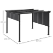GAZEBO PERGOLA 3X3.5 M CON 3 TETTUCCI REGOLABILI IN ACCIAIO E POLIESTERE ANTI UV, GRIGIO