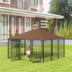 RECINTO PER CANI IN METALLO E TESSUTO OXFORD CON PORTICINA PER CIOTOLE, 211X211X151 CM, NERO E MARRONE
