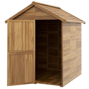 CASETTA DA GIARDINO IN LEGNO 1.8X2M CON PORTA DOPPIA, FINESTRA E BASE INCLUSA, COLORE LEGNO