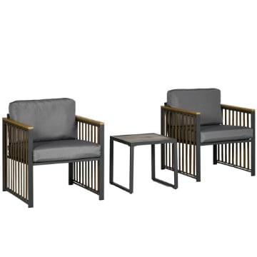 SET DA GIARDINO 3 PEZZI IN RATTAN E ACCIAIO CON 2 SEDIE 66X68X68 CM E TAVOLINO DA CAFFÈ 45X45X44 CM