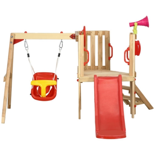 SET CON SCIVOLO E ALTALENA DA GIARDINO PER BAMBINI ETÀ 18-48 MESI, IN LEGNO E PLASTICA, ROSSO