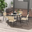 SET DA GIARDINO CON TAVOLO IN VETRO EFFETTO MARMO E 4 SEDIE IN RATTAN, COLORE CACHI