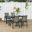 SET DA GIARDINO IN RATTAN PE CON TAVOLO DA PRANZO E 4 SEDIE IMPILABILI, GRIGIO