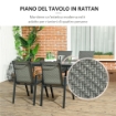 SET DA GIARDINO IN RATTAN PE CON TAVOLO DA PRANZO E 4 SEDIE IMPILABILI, GRIGIO