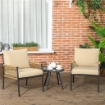 SET DA GIARDINO IN RATTAN CON 2 POLTRONCINE CON CUSCINI E TAVOLINO ROTONDO IN VETRO, BEIGE