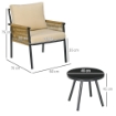 SET DA GIARDINO IN RATTAN CON 2 POLTRONCINE CON CUSCINI E TAVOLINO ROTONDO IN VETRO, BEIGE